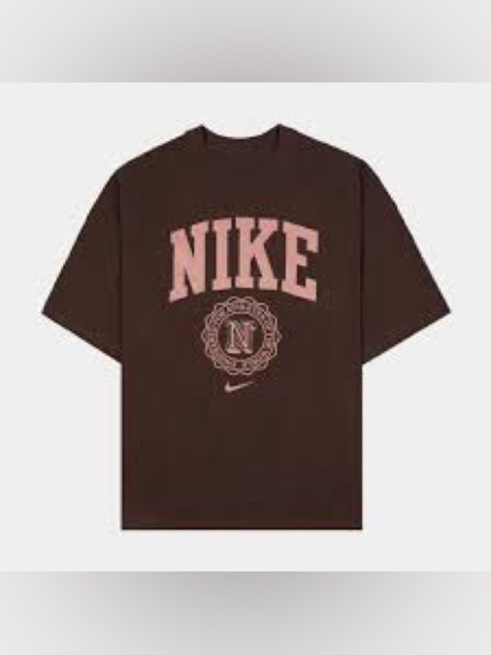 Women’s Nike Varsity Graphic Tee – Brown/Pink, Size Small (Oversized Fit)